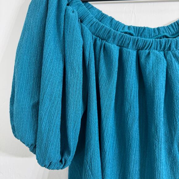 Anthropologie Elodie Off Shoulder Puff Sleeve Top Turquoise Blue Size Small - Picture 4 of 8